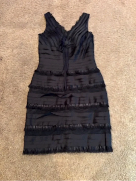 May Queen Black Sleeveless Fringe Tiered Mini Dress - Picture 1 of 4